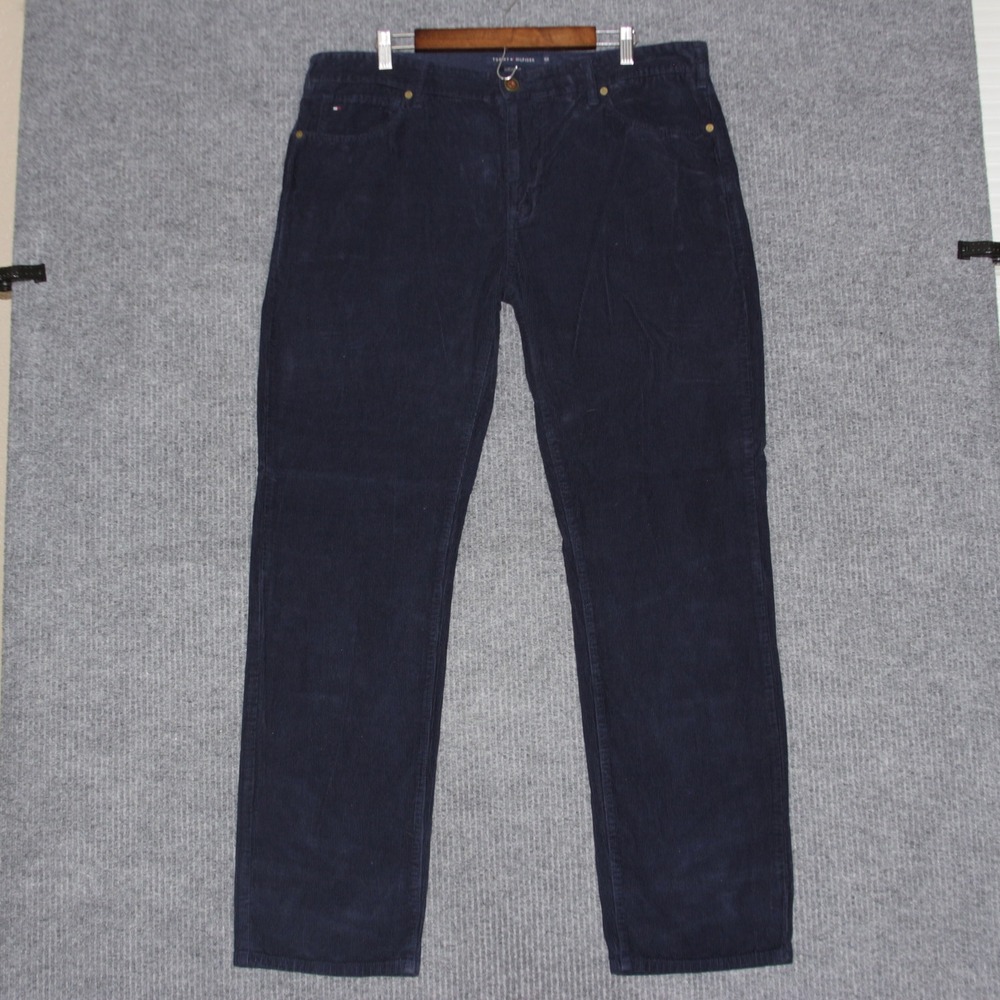 Vintage Tommy Hilfiger Pants Mens 38 Navy Blue Corduroy Custom Fit - Picture 1 of 6